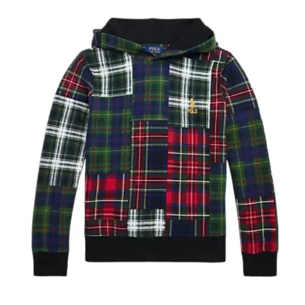 Polo Ralph Lauren Boys Patchwork‎ Plaid Tartan Pullover Hoodie Multicolor Size 6